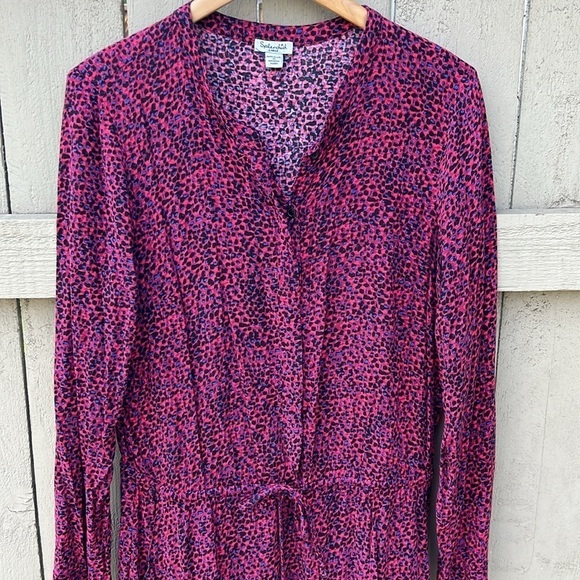 Splendid Long Sleeve Leopard Print Shirt Dress Size Large Rock Star Rocker - Picture 2 of 6